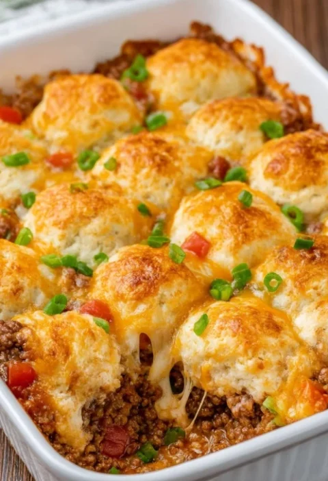 3ingredient Cheesy Beef Biscuit Bake