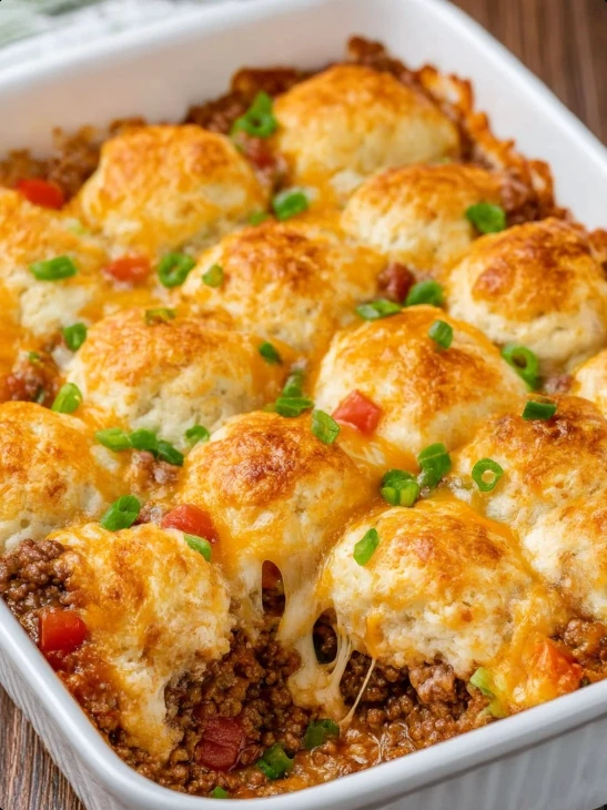 3ingredient Cheesy Beef Biscuit Bake