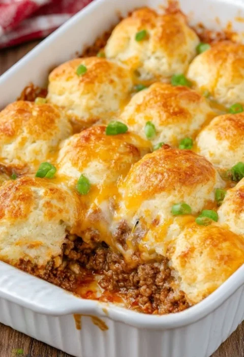 3ingredient Cheesy Beef Biscuit Bake