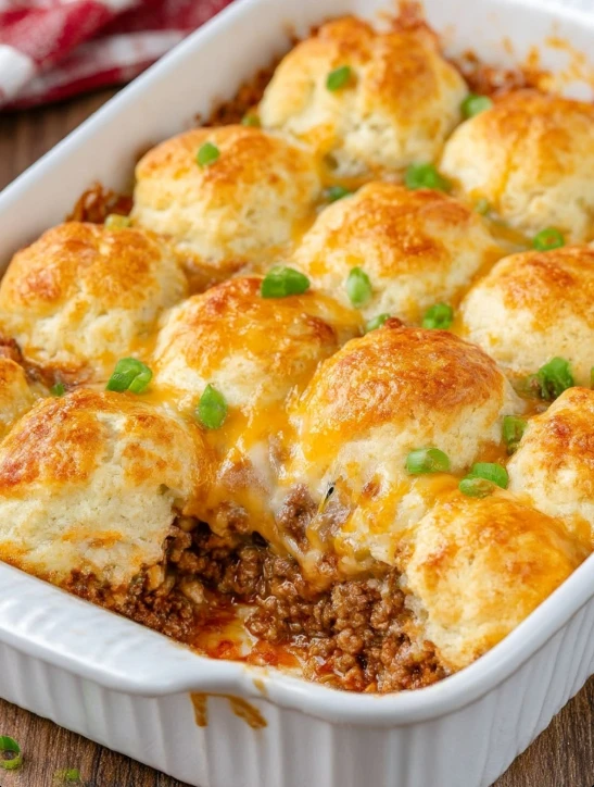 3ingredient Cheesy Beef Biscuit Bake