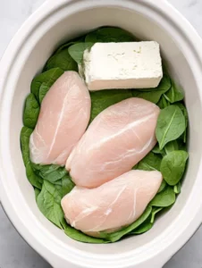 5-Ingredient Slow Cooker Spinach Artichoke Chicken Penne