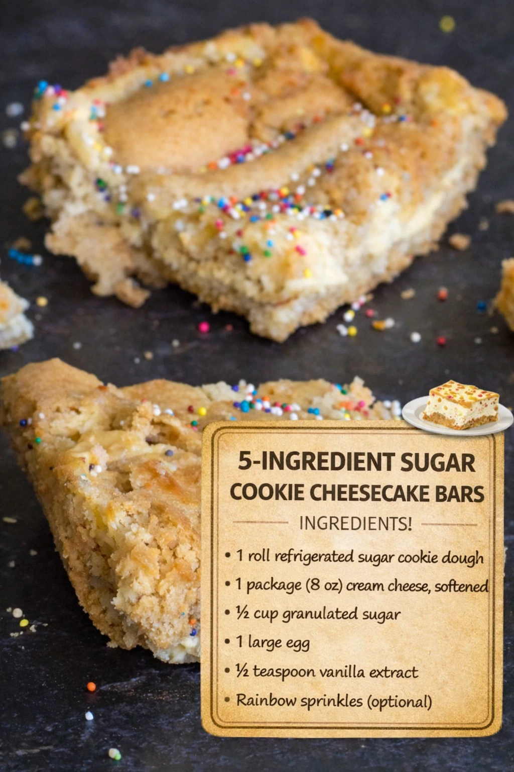 5-Ingredient Sugar Cookie Cheesecake Bars
