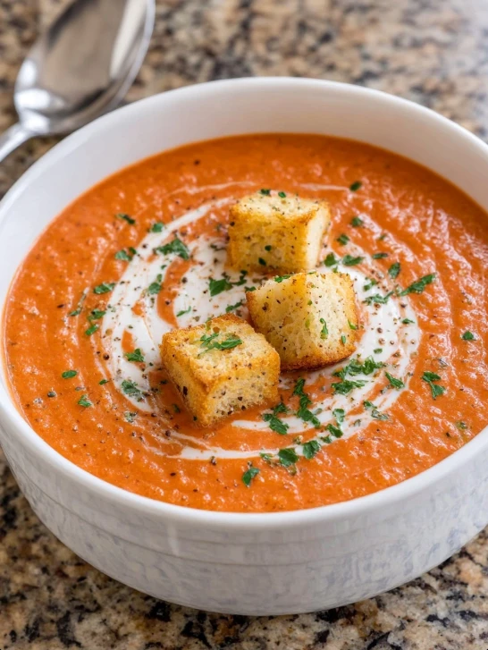 Cream of Tomato Soup in a Bowl
