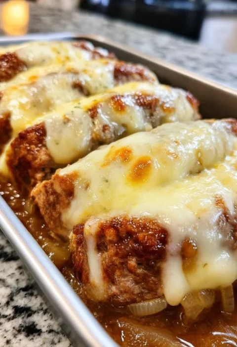 French Onion Meatloaf Melted Swiss Cheese