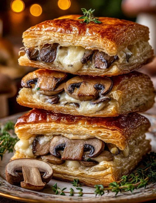 Mushroom Swiss Cheese Puff Pastry Squares