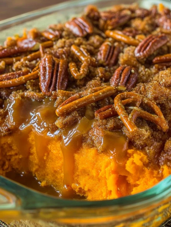 Salted Caramel Pretzel Sweet Potato Casserole