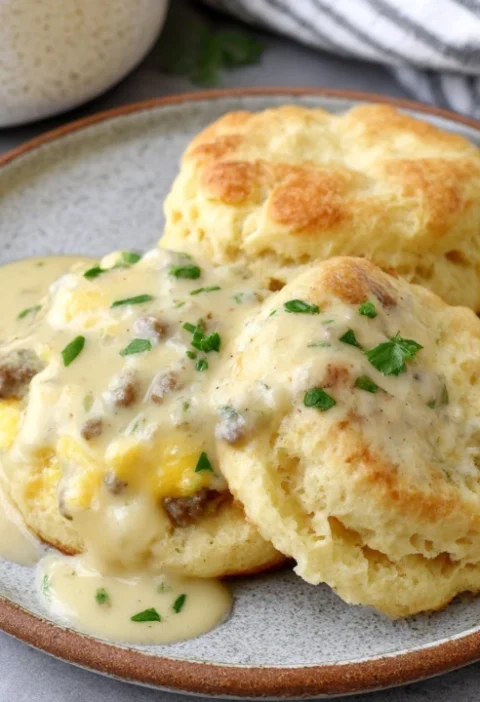 Egg Gravy Over Biscuits