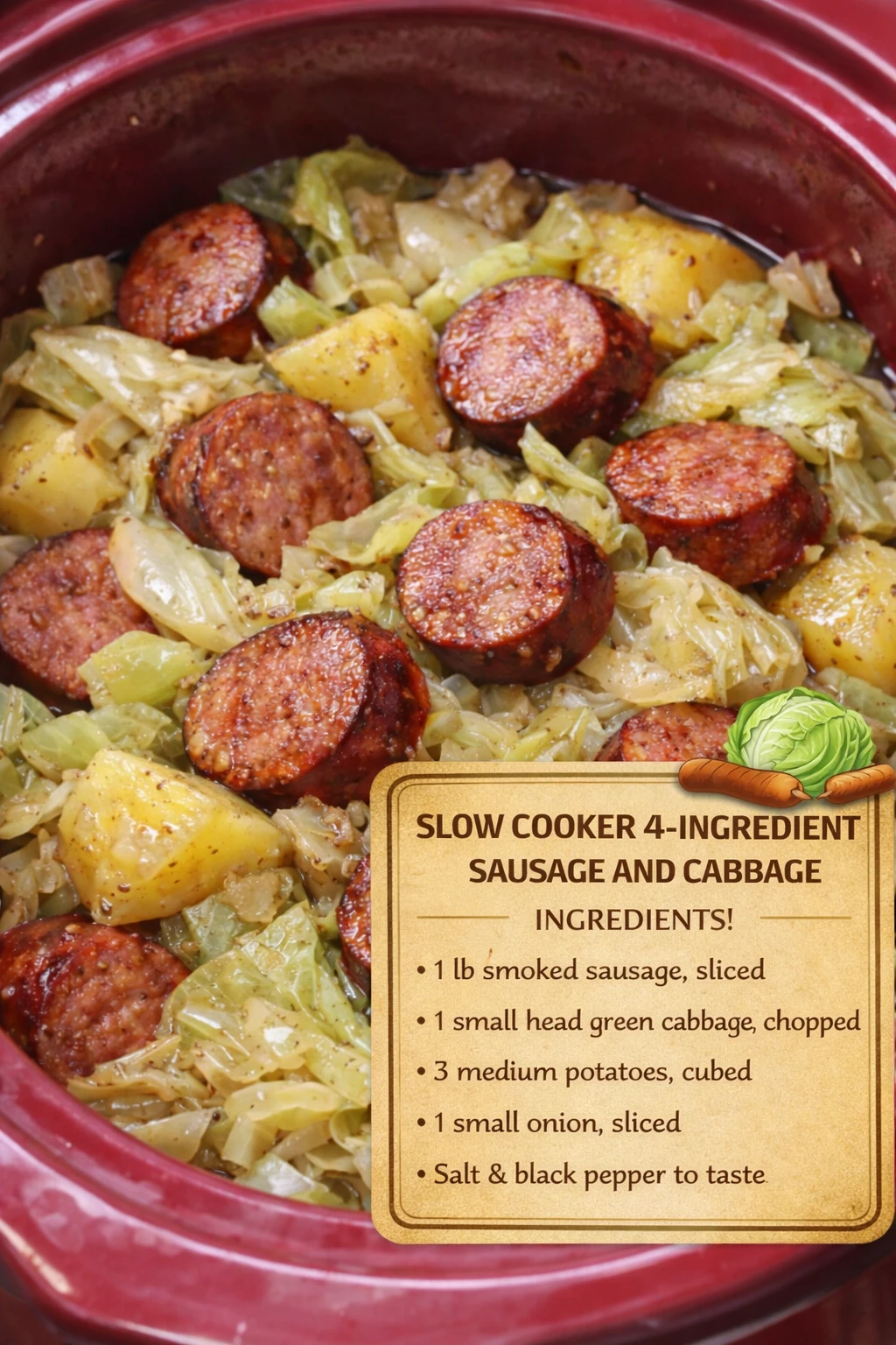 Slow Cooker 4-Ingredient Sausage and Cabbage