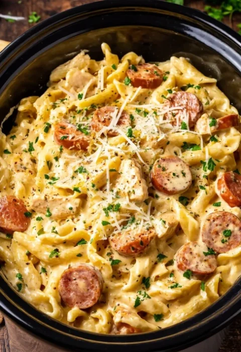 Slow Cooker Cajun Chicken Alfredo Sausage