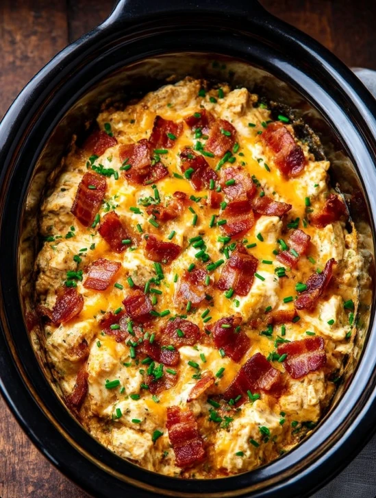 Slow Cooker Cheesy Bacon Ranch Chicken Casserole