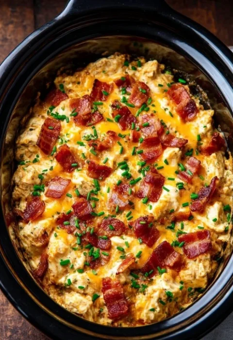 Slow Cooker Cheesy Bacon Ranch Chicken Casserole