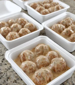 swedish meatballs made with frozen meatballs and cream of mushroom soup