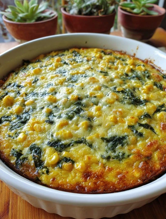 Oven Baked Cheesy Corn and Spinach Casserole