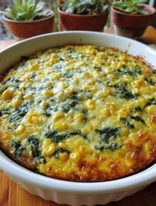 Oven Baked Cheesy Corn and Spinach Casserole