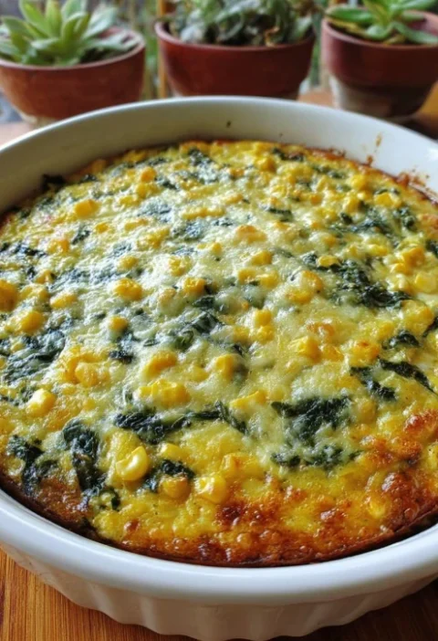 Oven Baked Cheesy Corn Spinach Casserole