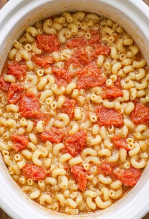 Slow Cooker 3ingredient Macaroni Tomatoes