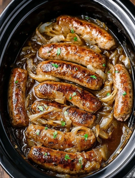 Slow Cooker 4-Ingredient Bangers and Onions