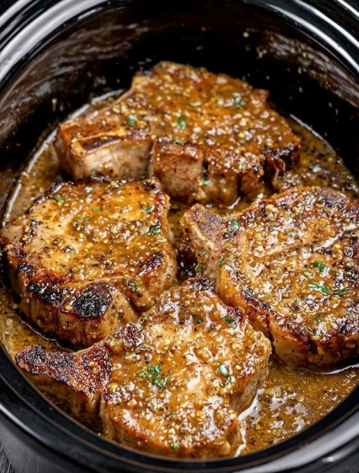 Slow Cooker 4ingredient Amish Honey Mustard Pork Chops