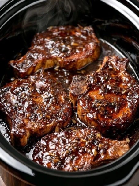 Slow Cooker Stout Glazed Pork Chops