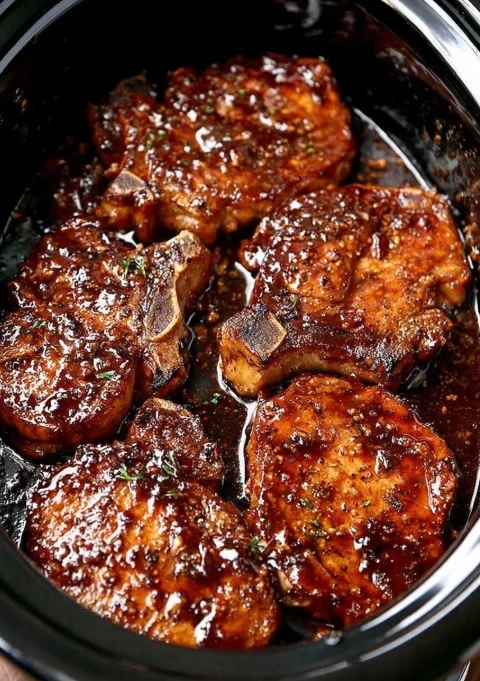Slow Cooker Whiskey Brown Sugar Chops