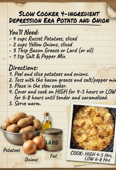 slow cooker 4-ingredient depression era potato and onion