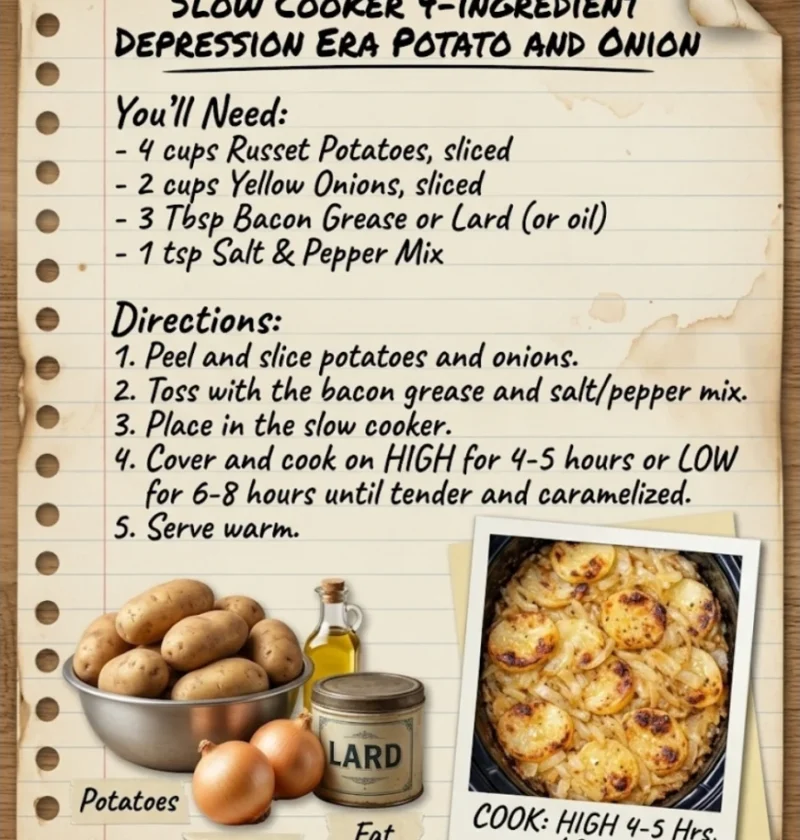 slow cooker 4-ingredient depression era potato and onion