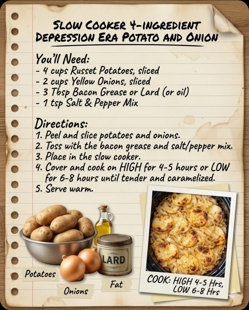 Slow Cooker 4-Ingredient Depression Era Potato and Onion