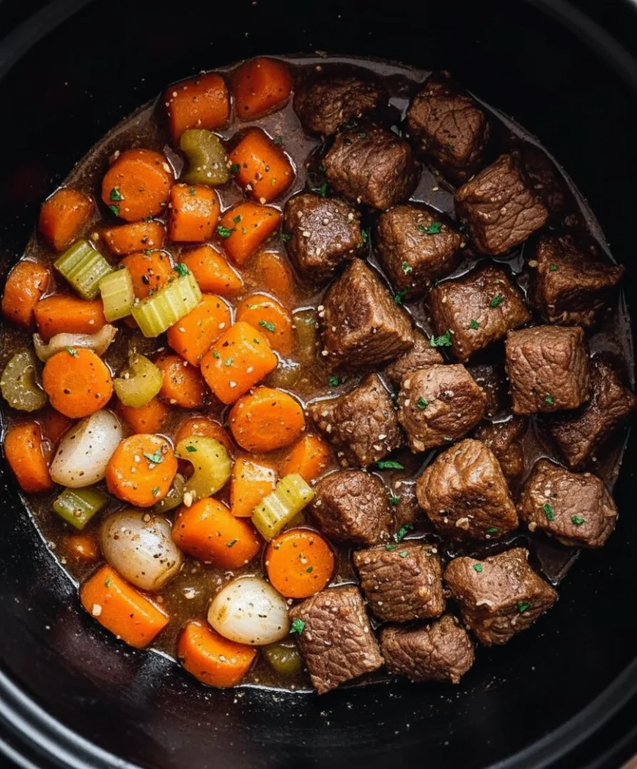 Slow Cooker Garlic Butter Beef Bites with Potatoes