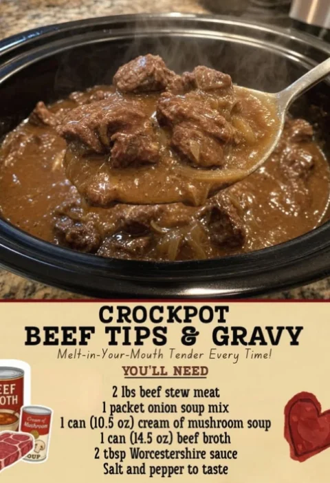 Crockpot Beef Tips & Gravy