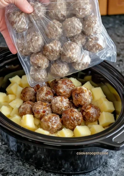 Meatballs and Potatoes in Slow Cooker
