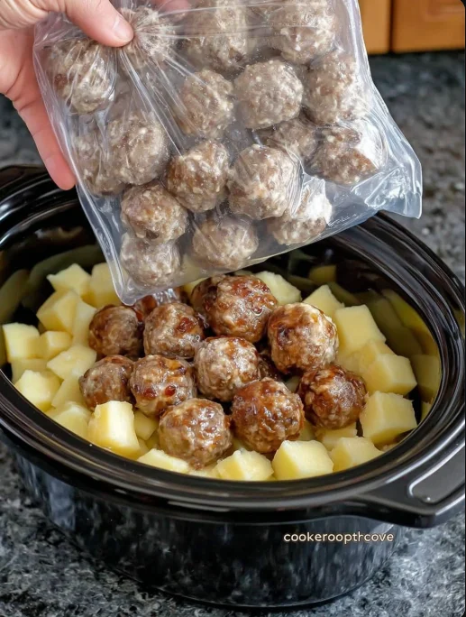 Meatballs and Potatoes in Slow Cooker