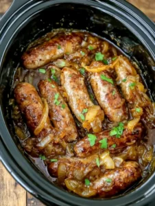 Slow Cooker 4-Ingredient Bangers and Onions