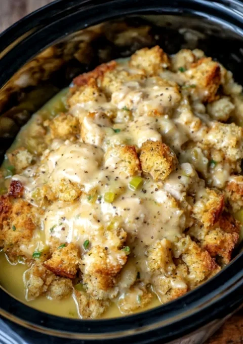 Slow Cooker 4-Ingredient Chicken and Stuffing