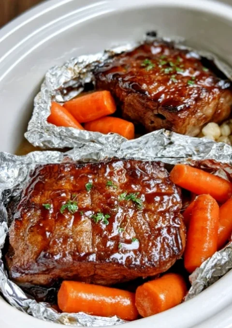 Slow Cooker 4-Ingredient Foil Packet Honey Pork Chops
