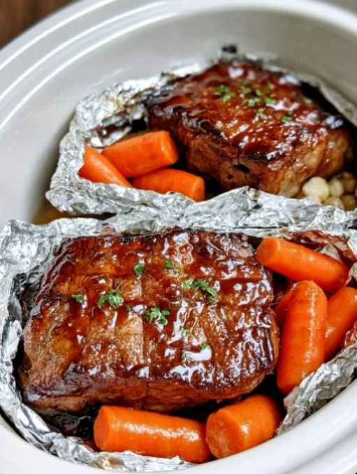 Slow Cooker 4-Ingredient Foil Packet Honey Pork Chops