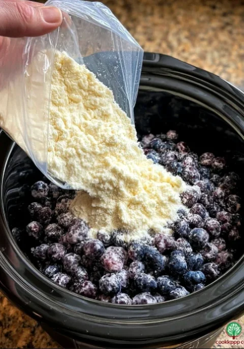 Slow Cooker 4-Ingredient Lemon Blueberry Dump Cake Recipe