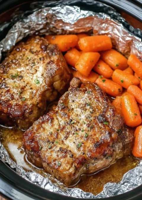 Slow Cooker Foil Pork Chops and Carrots