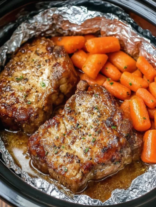 Slow Cooker Foil Pork Chops and Carrots