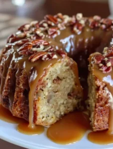 Apple Pecan Cake with Caramel Sauce