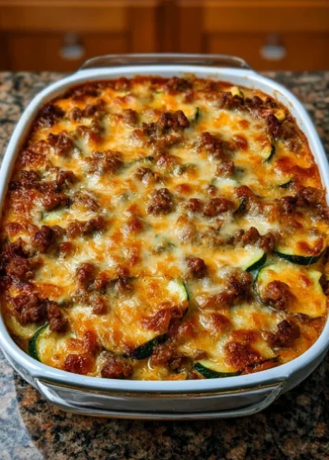 Cheesy Beef Zucchini Bake