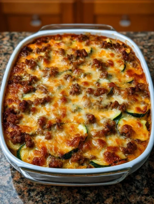 Cheesy Beef Zucchini Bake