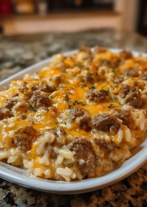 Cheesy Ground Beef and Rice Casserole