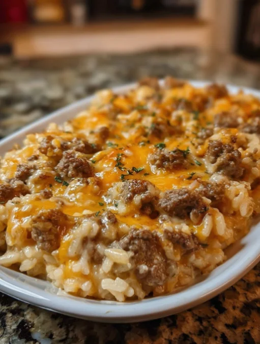 Cheesy Ground Beef and Rice Casserole
