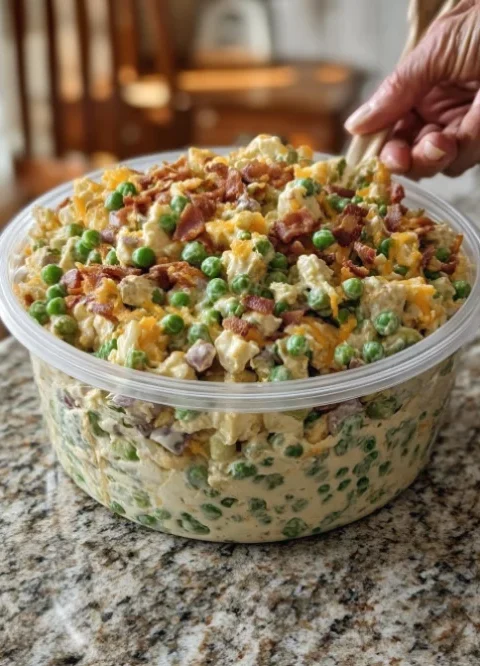 Creamy Crunchy Bacon Pea Salad