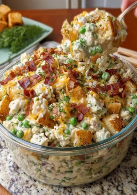Creamy Crunchy Bacon Pea Salad