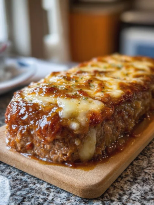French Onion Meatloaf with Melted Swiss Cheese