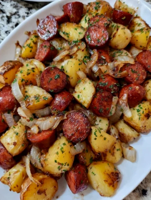 Fried Potatoes, Onions and Smoke Polish Sausage
