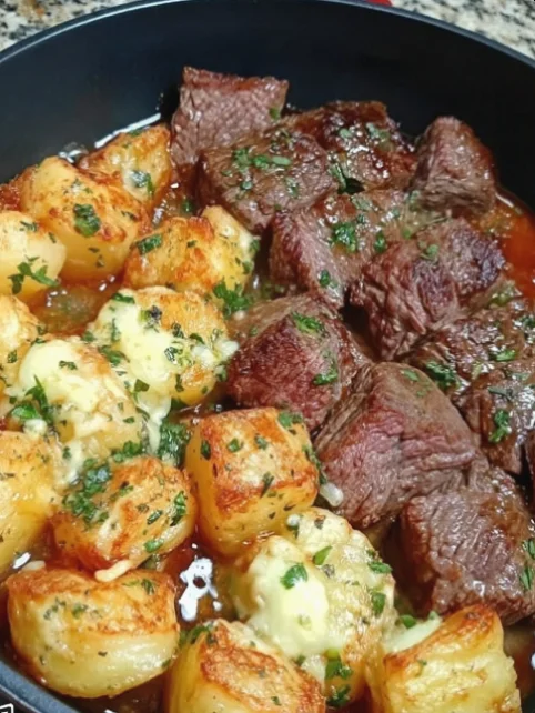 Garlic Herb Potatoes and Steak Skillet