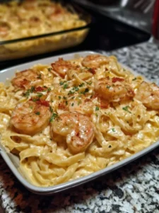 One Pan Shrimp Fettuccine Alfredo