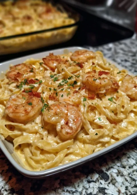 One Pan Shrimp Fettuccine Alfredo